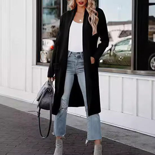 Langer Cardigan Offene Front Elegant - IdealeKleiden