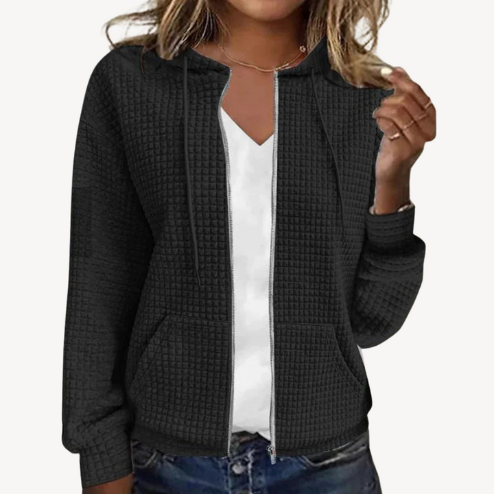 Kuschelige Waffel-Pullover Damen mit Kapuze und Reißverschluss - IdealeKleiden