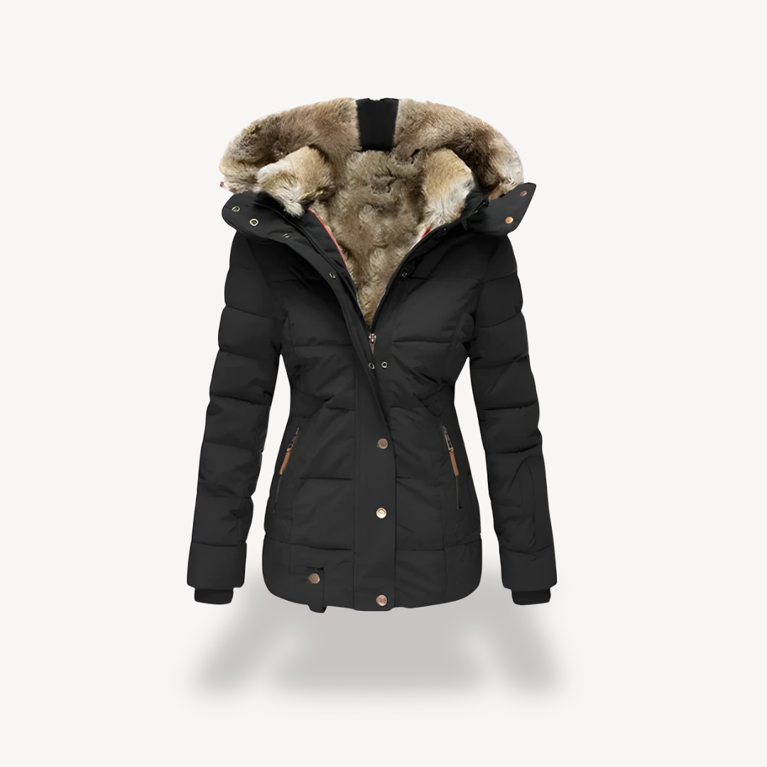Damen Parka Steppjacke mit Abnehmbarer Kunstfellkappe - IdealeKleiden