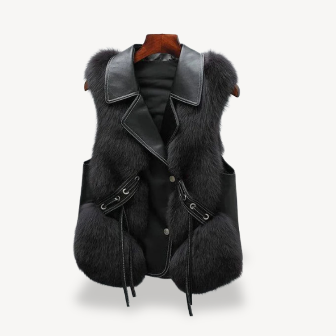 Stylish Leather Vest Women Faux Fur Coat
