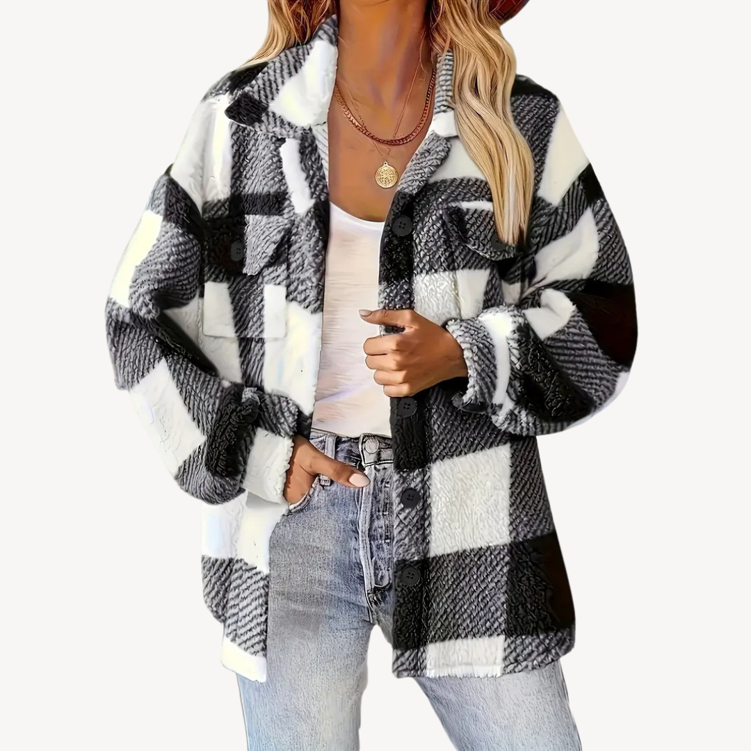 Stylish Plaid Fleece Jacket for Women