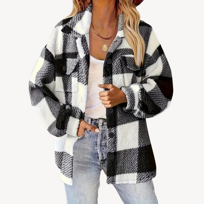 Stylish Plaid Fleece Jacket for Women