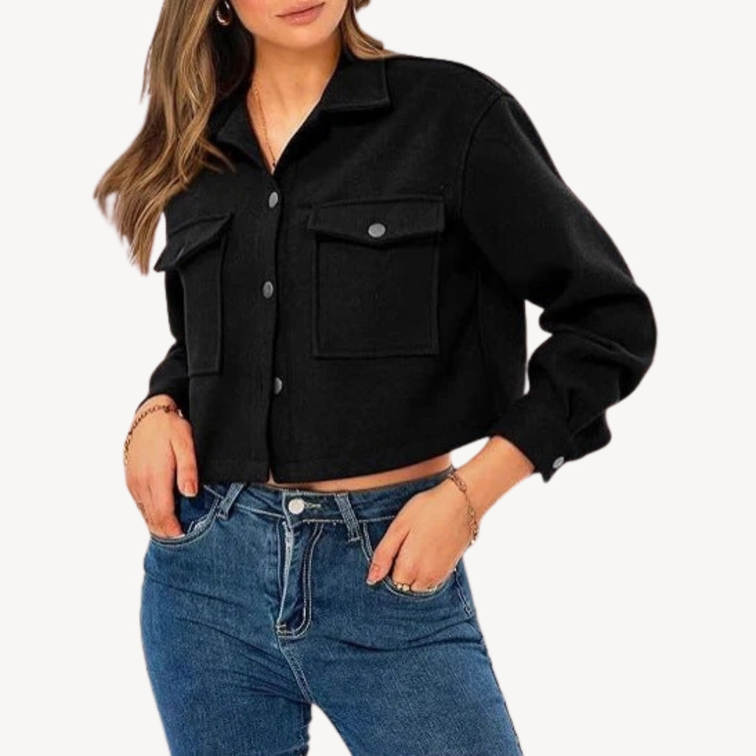 Fashionable Women's Crop Jacket Buttons