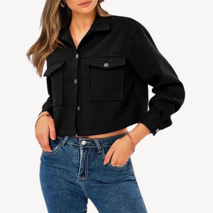 Fashionable Women's Crop Jacket Buttons