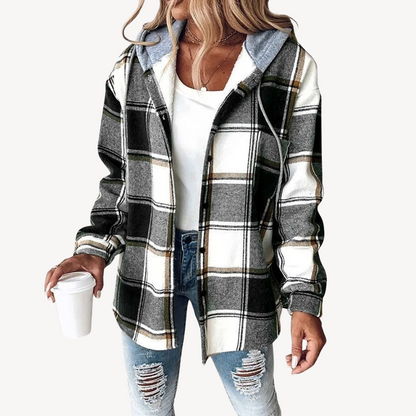 Stylisches Kapuzenjacke Karomuster - IdealeKleiden