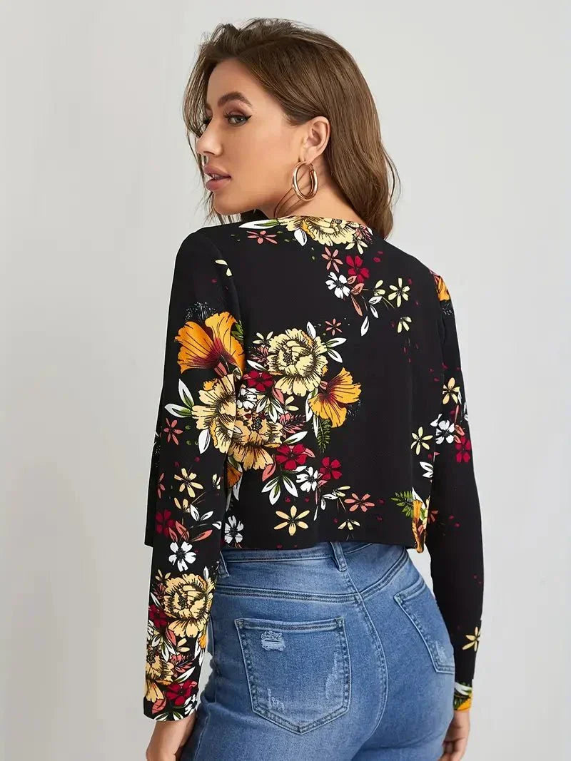 Damen Blazer Blumenmuster Offen - IdealeKleiden
