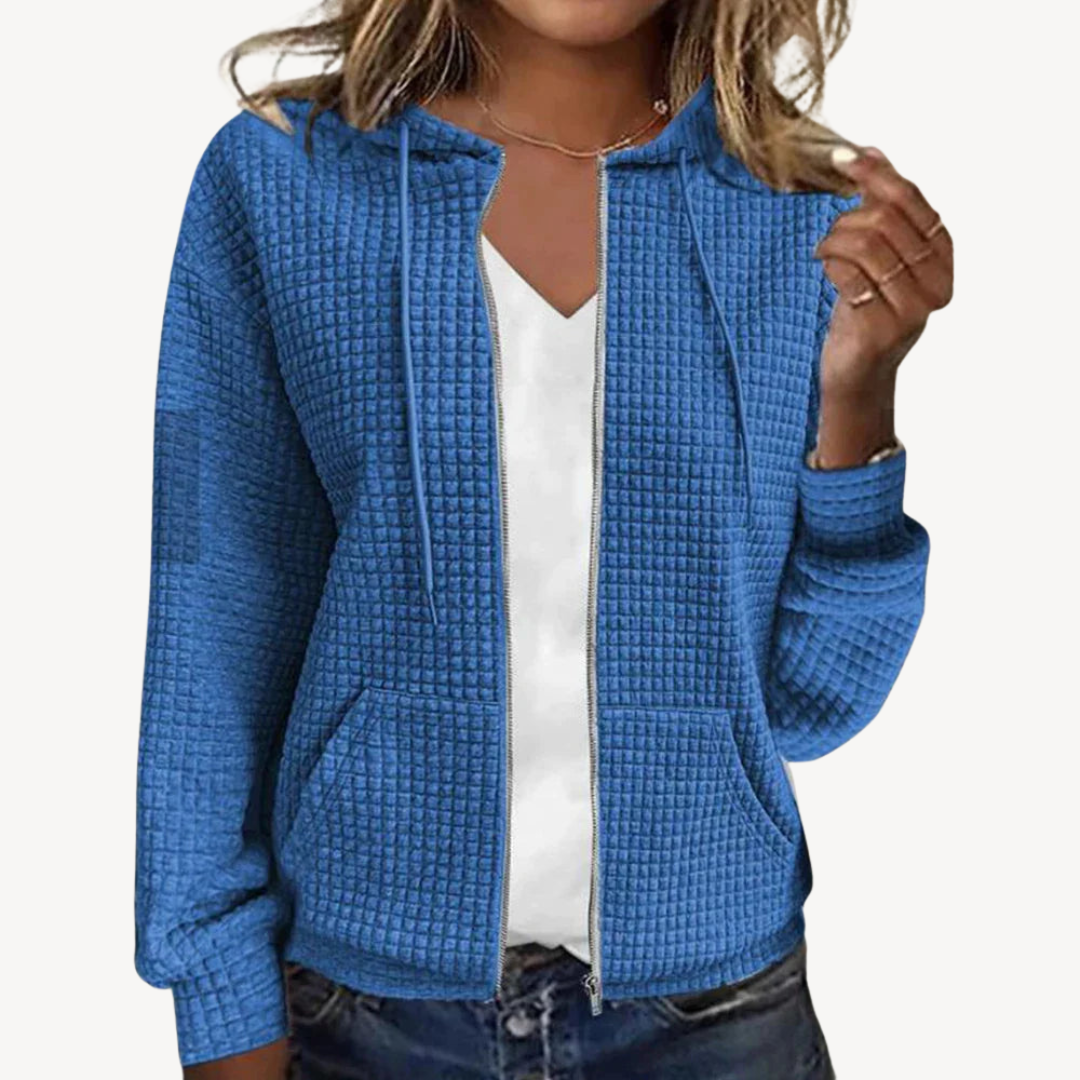 Cozy Women's Waffle Pullover with Hood and Zipper
