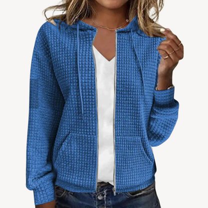 Cozy Women's Waffle Pullover with Hood and Zipper