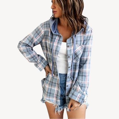 Stylish Women's Plaid Shirt with Hood
