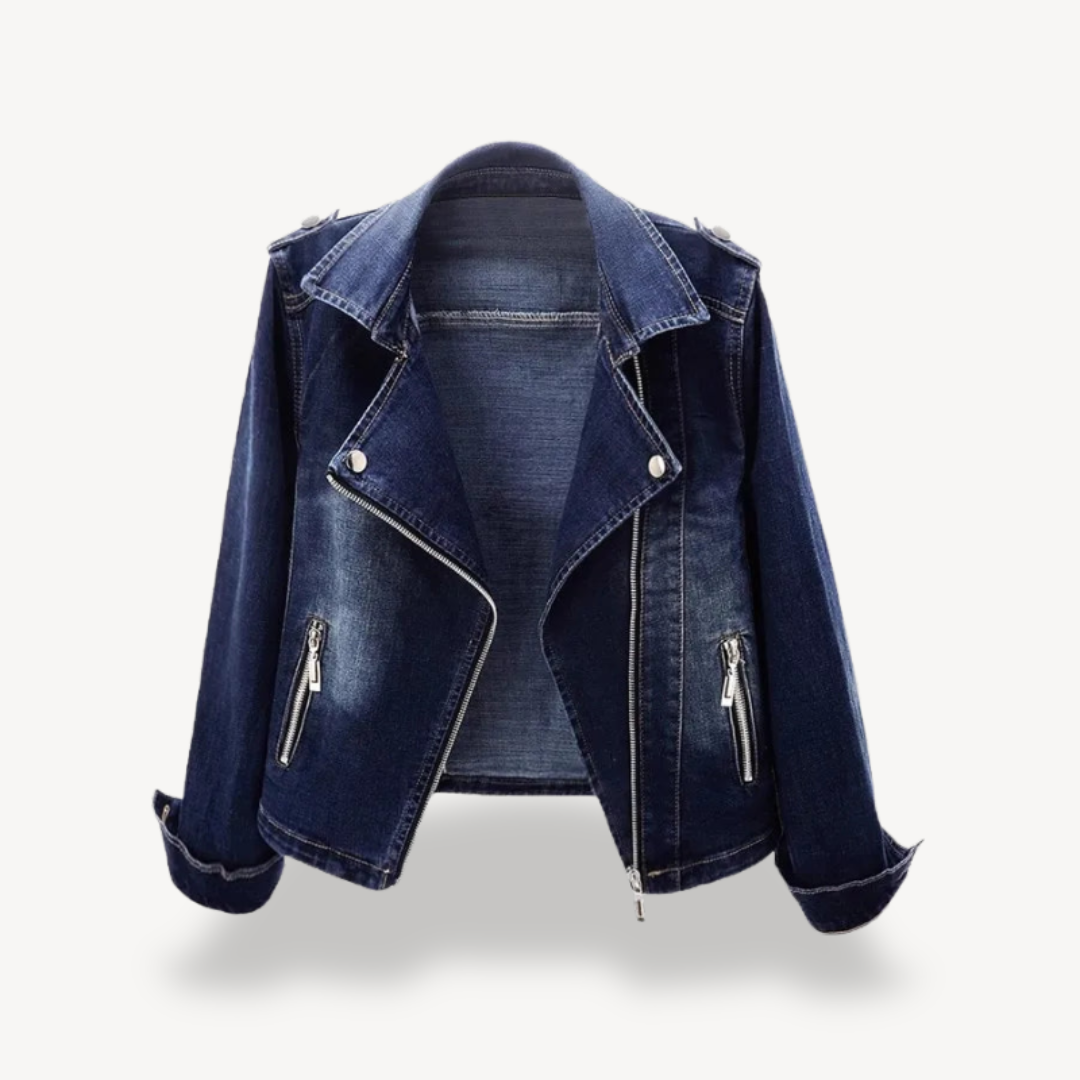 Women's Fashion Biker Jacket Denim Blue