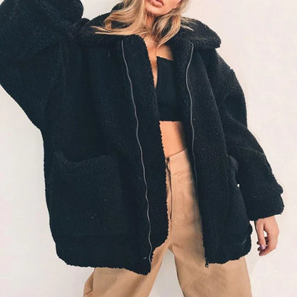 Women's Fleece Sweatshirt Wide Collar Modern