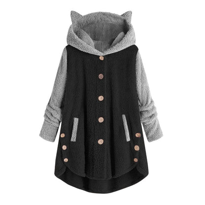 Damen Sweatshirt Katzenohren Kuschel Fleece - IdealeKleiden