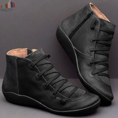 Stiefelette Leder Schnürstiefeletten Hoher Absatz - IdealeKleiden