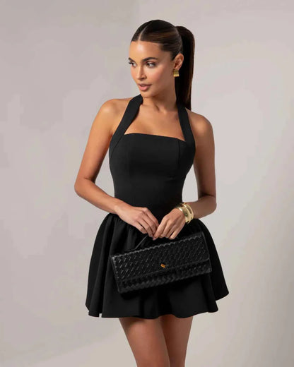 Sexy mini dress with a round neckline
