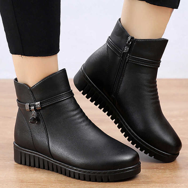 Damen Lederstiefel Wasserdicht Warm Isoliert - IdealeKleiden