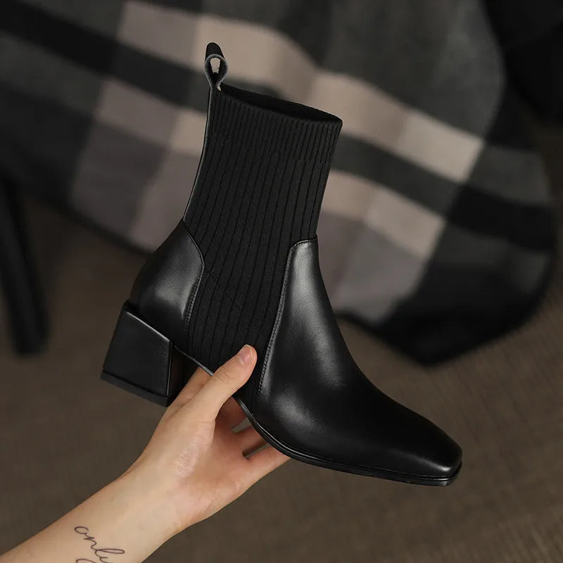 Women's Boots Square Toe Elegant Elastic