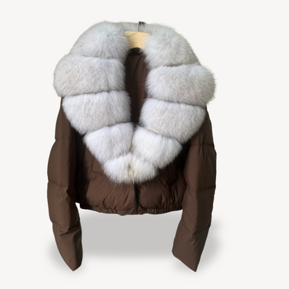 Women's Warm Puffer Jacket with Faux Fur Collar