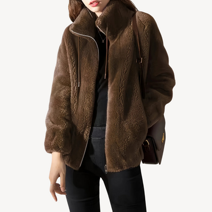 Fashionable Women's Faux Fur Jacket with Zipper