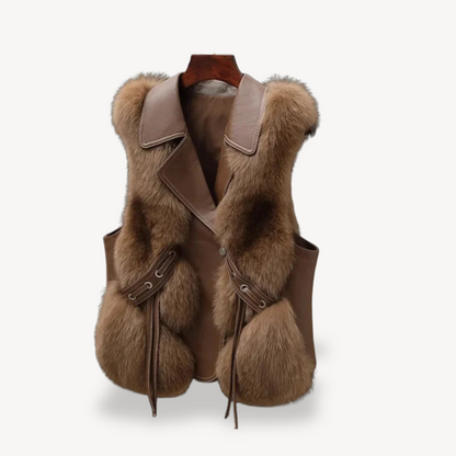 Stylish Leather Vest Women Faux Fur Coat