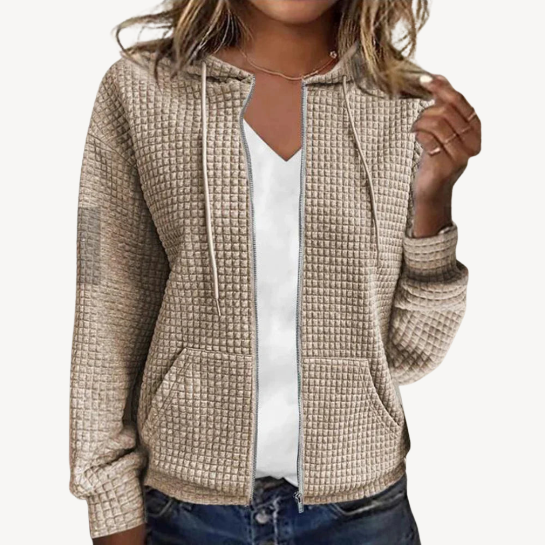 Cozy Women's Waffle Pullover with Hood and Zipper