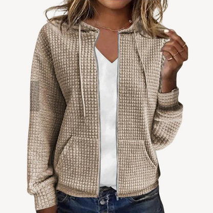 Cozy Women's Waffle Pullover with Hood and Zipper