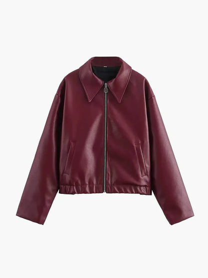 Women's Elegant Burgundy Leather Jacket