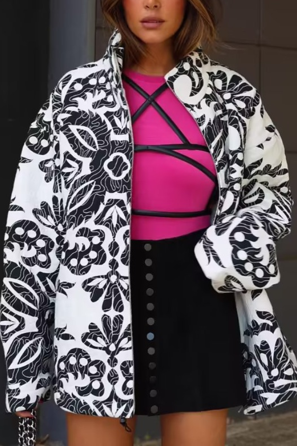 Stylish Cotton Jacket With Stand-Up Collar