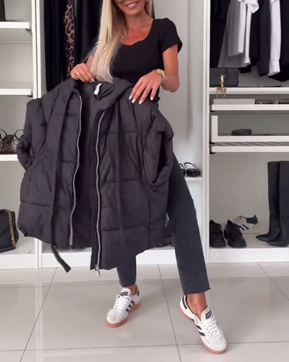 Practical Jacket Solid Short Sleeve Zipper