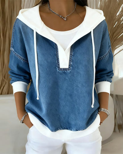 Stylish Sweatshirt Lacing Denim Style