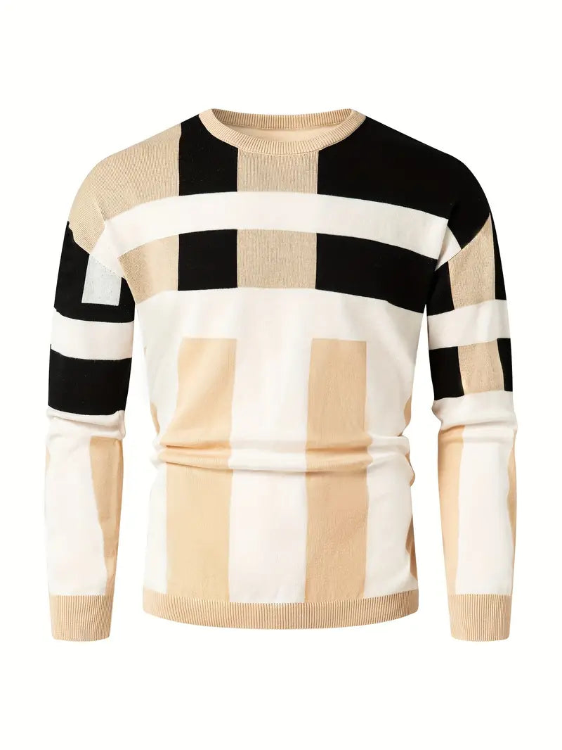 Color Block Crew Neck Sweater Modern Style