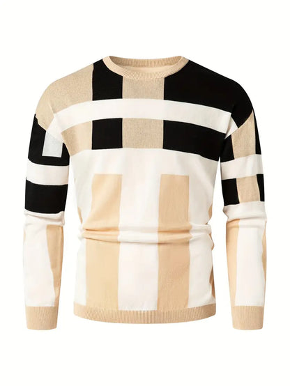 Color Block Crew Neck Sweater Modern Style