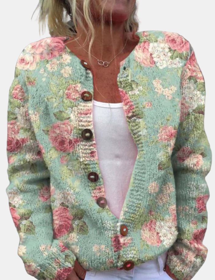 Grüner Blumen-Cardigan Damen - IdealeKleiden