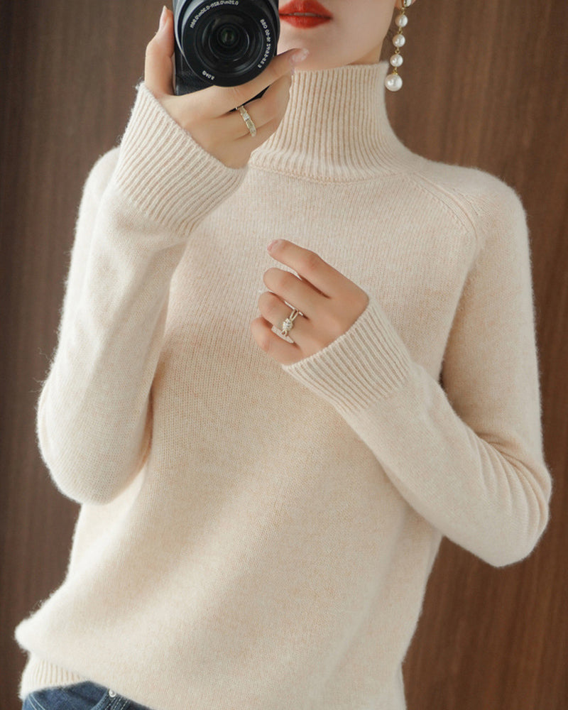 Elegant Solid Color Long-Sleeve Sweater