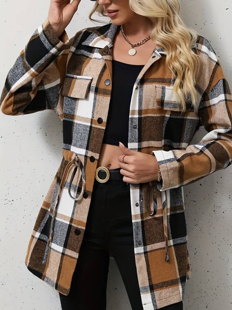 Ashley – Elegant Check Long-Sleeve Coat