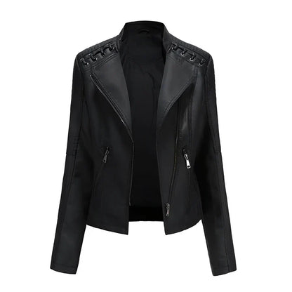 Women's Black Leather Jacket Zipper