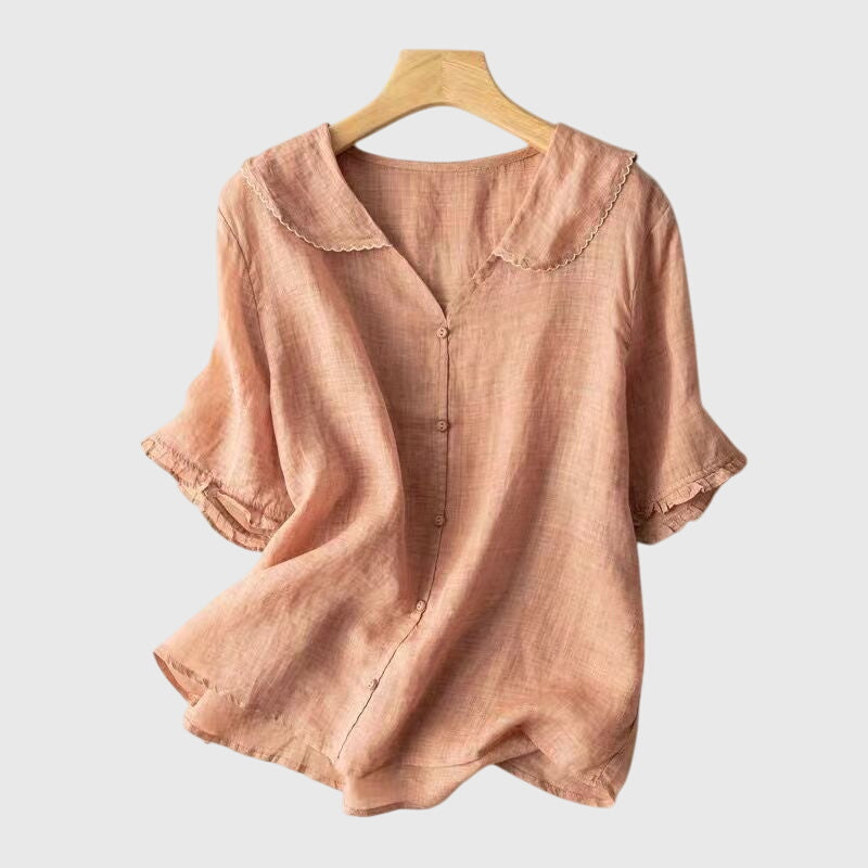 Women's Blouse Short-Sleeved Buttons Elegant