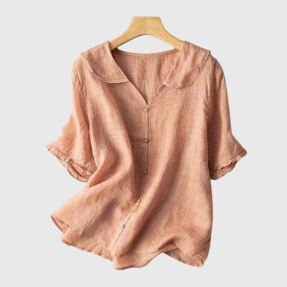 Women's Blouse Short-Sleeved Buttons Elegant