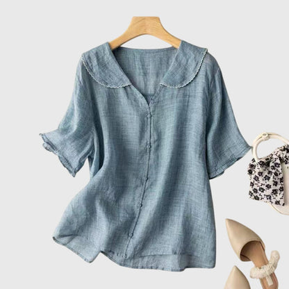 Women's Blouse Short-Sleeved Buttons Elegant