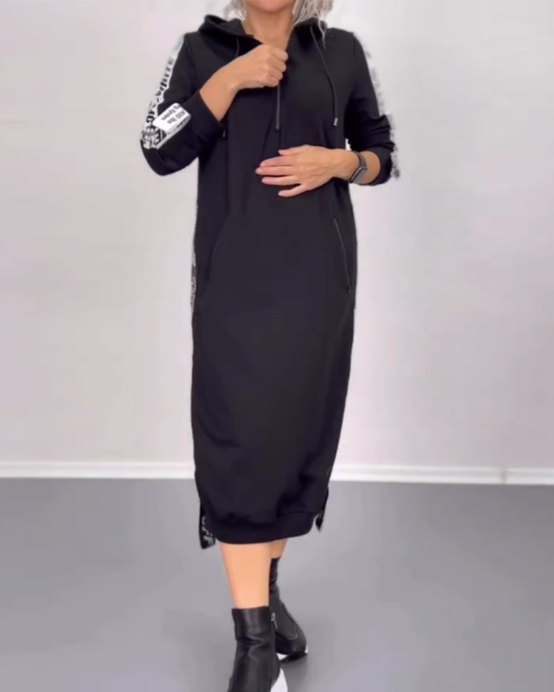 Practical dress with zipper and hood