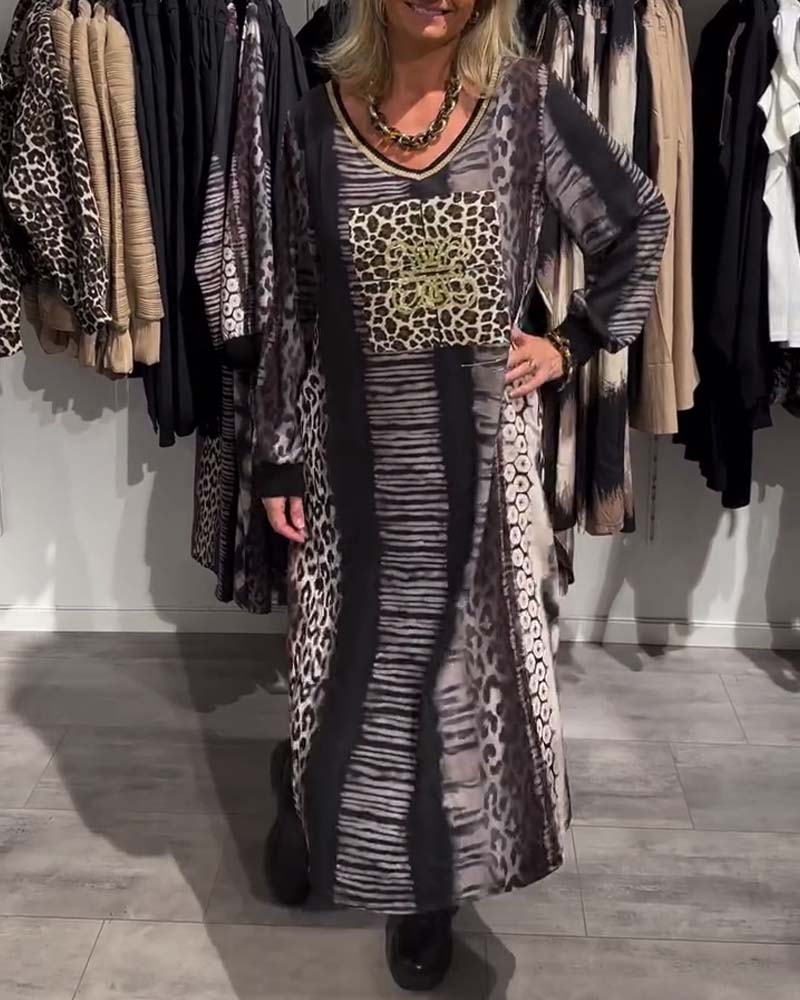 Women's Elegant Leopard Print V-Neck Dress
