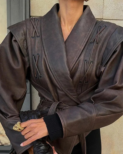 Lederjacke Damen Langärmlig Stilvoll - IdealeKleiden