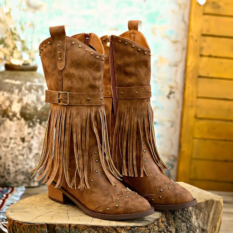 Stylish Women's Boots Tassel Detail Block Heel