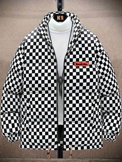 Men's Puffer Coat Checked Winter Scarf