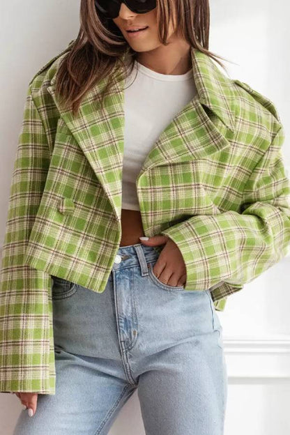 Women's Autumn Plaid Reversible Collar Jacket