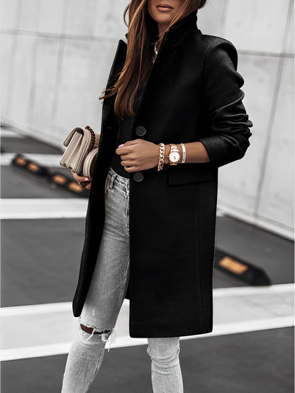 Elegant Women's Long Classic Coat with Buttons