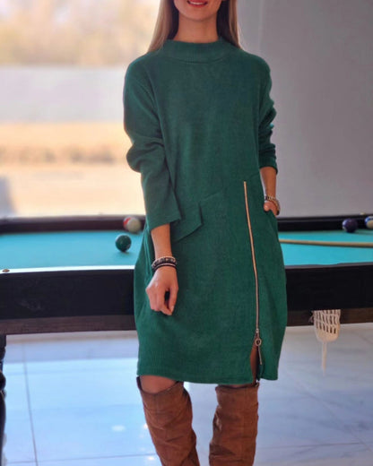 Elegant Long-Sleeve Dress With Zipper