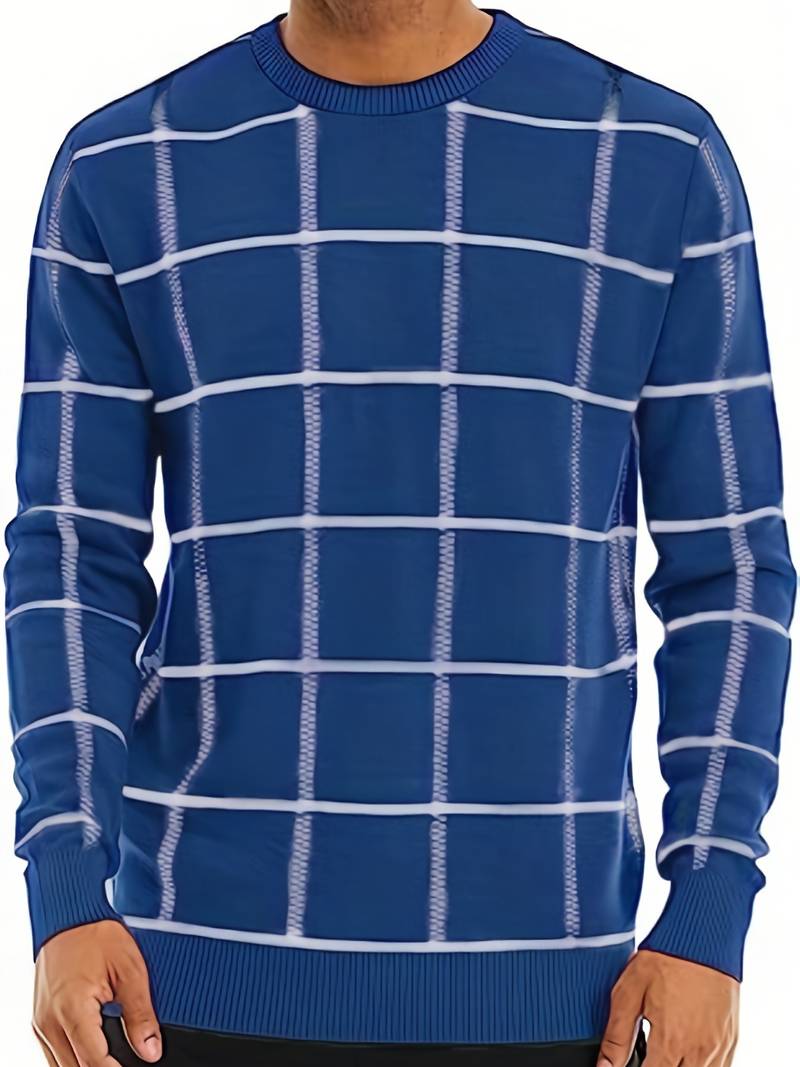 Karierter Herren Pullover Rundhals Design - IdealeKleiden