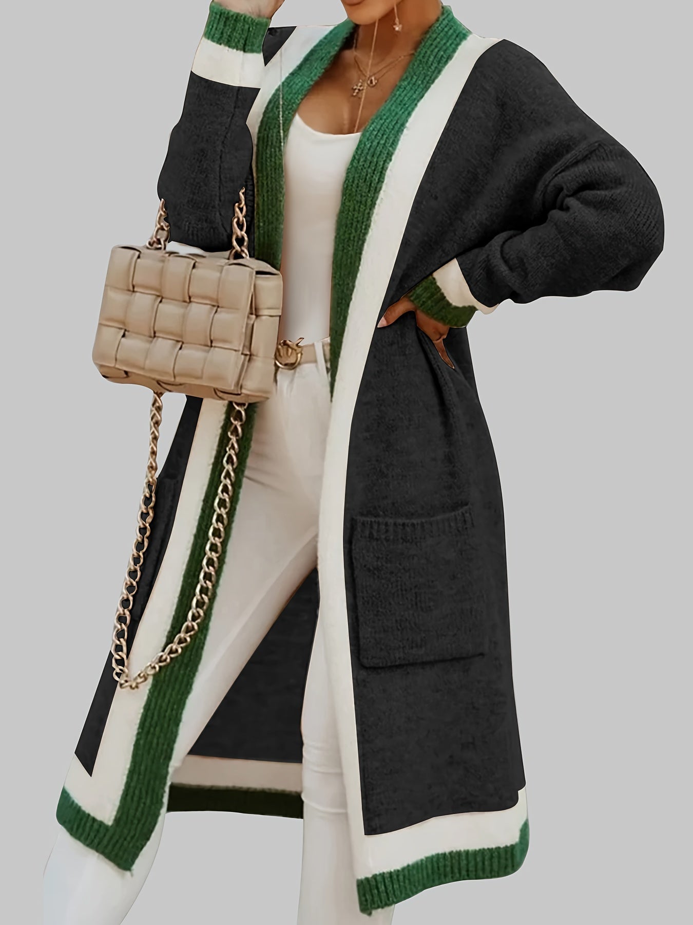 Long Knitted Cardigan Autumnal Elegant Women