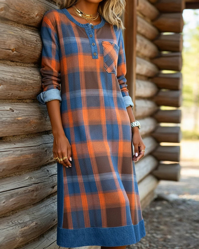 Fashionable Plaid Long-Sleeved Blouse