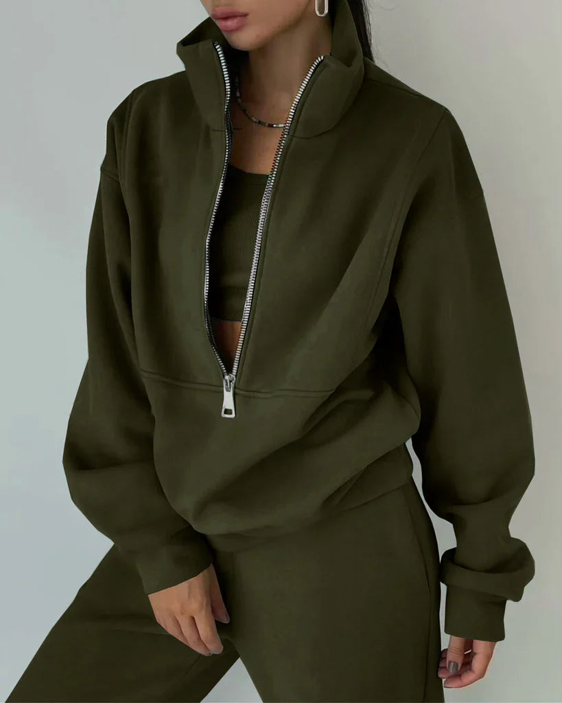 Women's tracksuit with zipper, sweatshirt, and pants